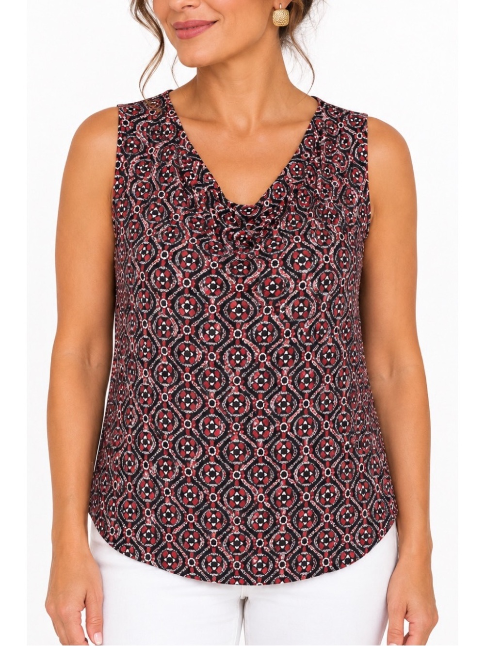 George Stretch Red & Black Printed Sleeveless Top – Size Large
